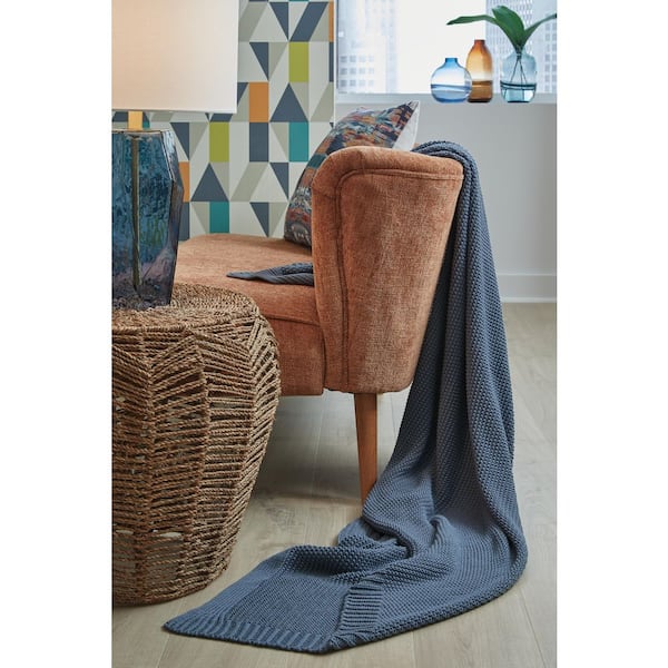 Gayelery Blue Textured Cotton Throw Blanket (Set of 3)