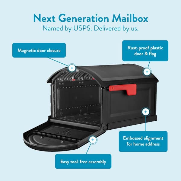 BILT CRE8 Black, Extra Large, Durable Plastic, Post Mount Mailbox