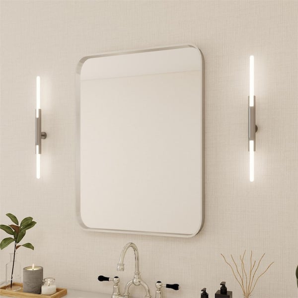 24 in. W x 32 in. H Rectangular Aluminum Framed Wall Bathroom Vanity Mirror in Silver