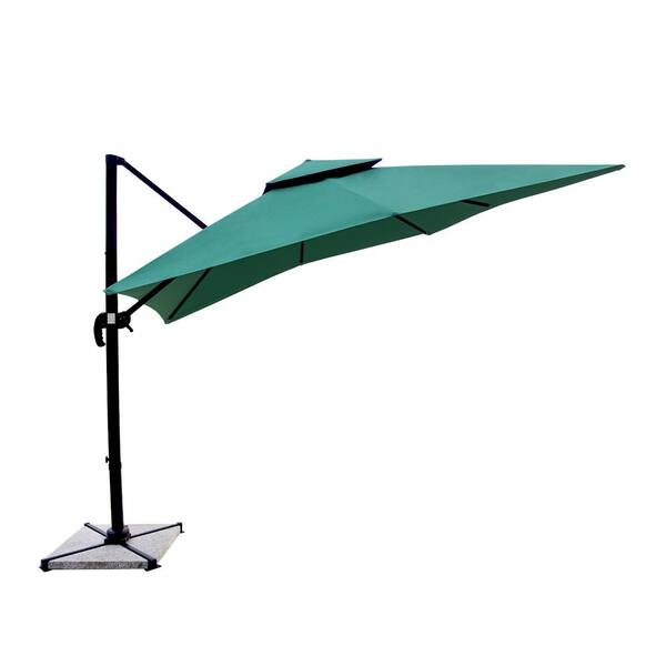 Unbranded 10 ft. Aluminium Cantilever Patio Umbrella, Double Top Heavy-Duty Offset Umbrella, 360-Degree Rotation in Green