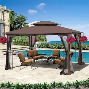 13 ft. x 10 ft. Brown-1 Outdoor Patio Gazebo Canopy Tent With Ventilated Double Roof and Mosquito Net, Removable Mesh