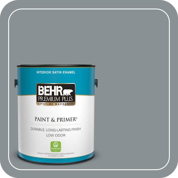 BEHR PREMIUM PLUS 1 gal. #MQ5-29 Gotham Gray Satin Enamel Low Odor Interior Paint & Primer