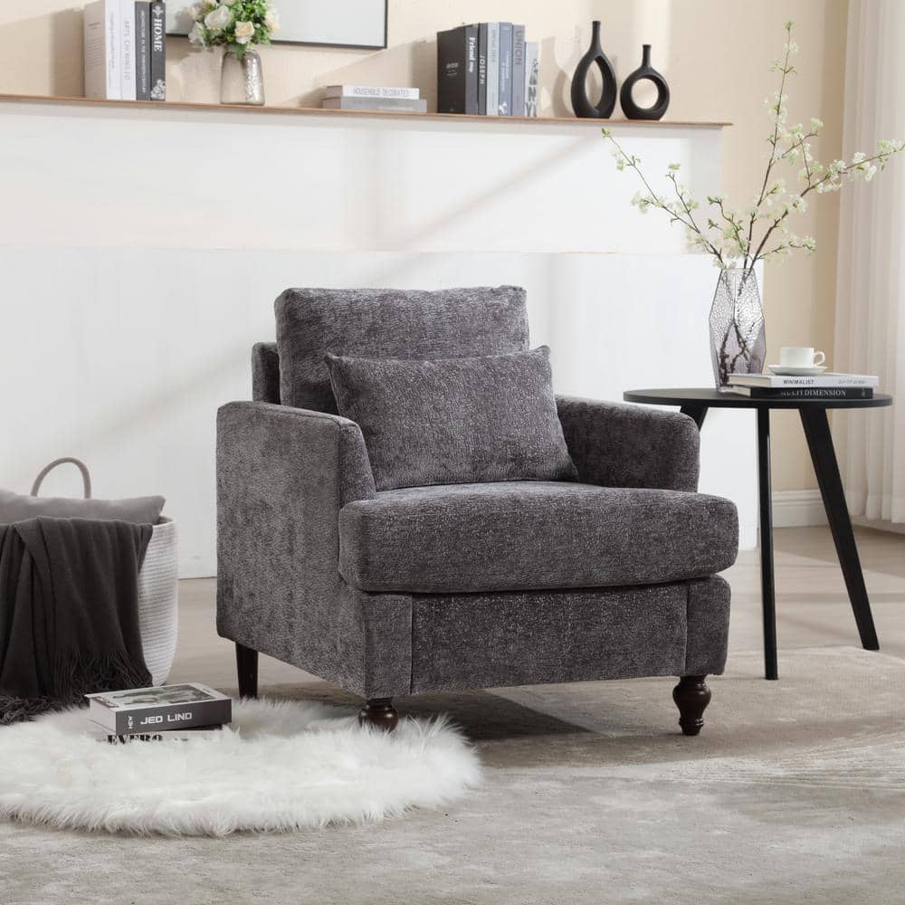 Gray Chenille Wood Frame Armchair with Studded for Living Room price history on PriceWatchPro