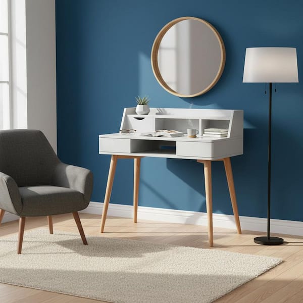 Teamson Home 40-in. White Modern Writing Desk with Built-In Storage  VNF-00045 - The Home Depot