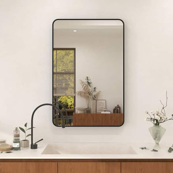 Dew 24 in. W x 36 in. H Rectangular Framed Wall Bathroom Vanity Mirror in Matte Black
