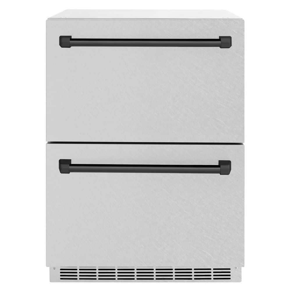24 in. Autograph Touchstone 168 Can Outdoor Refrigerator Drawer in Satin Stainless Steel and Black Handles