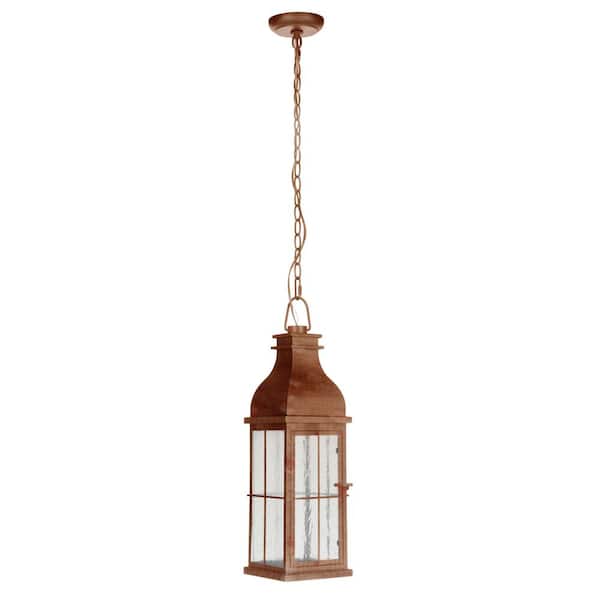CRAFTMADE Vincent 1 Light Weathered Copper Finish LED Outdoor Ceiling Pendant Light with Clear Seeded Glass