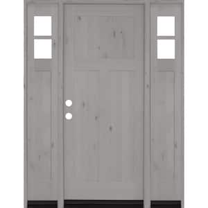 60 in. x 80 in. Knotty Alder 3 Panel Right-Hand/Inswing Clear Glass Grey Stain Wood Prehung Front Door with Sidelites