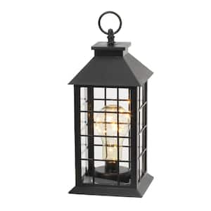 11 in. Black Battery Operated Plastic Lantern with 10 Micro LED Lights