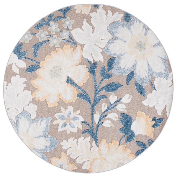 Sarasota Navy/Brown 7 ft. x 7 ft. Floral Round Area Rug