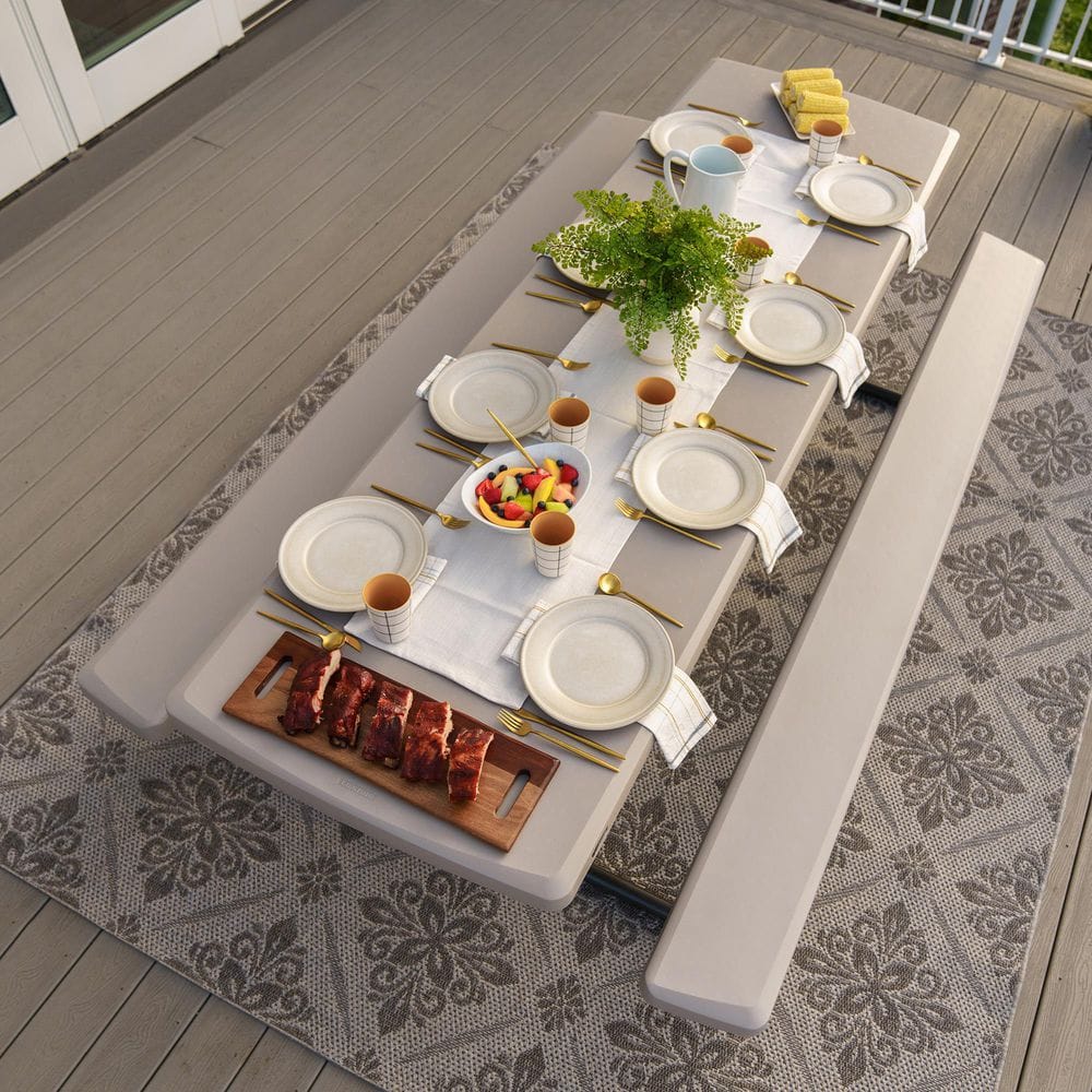 Almond 8-Foot Folding Picnic Table with Benches
