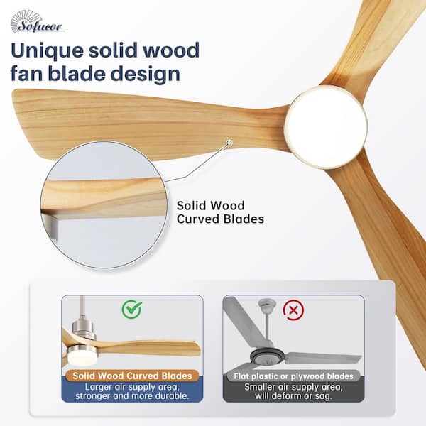 52 in. LED Indoor/Outdoor Dimmable Brushed Nickel Solid Wood Blade Ceiling Fan with 6-Speed Remote Control