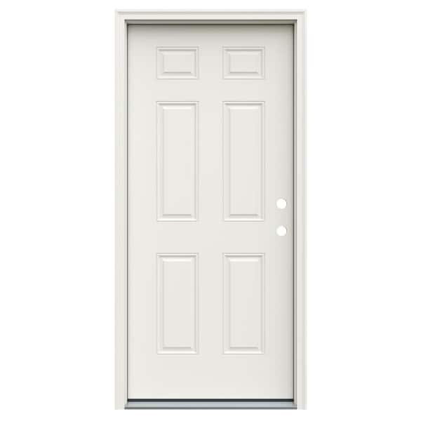 MMI DOOR 30 in. x 80 in. 6-Panel Left-Hand Inswing Primed Steel Prehung Front Door on 4-9/16 in. Frame with Nickel Hinges