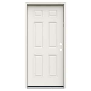 32 in. x 80 in. 6-Panel Left-Hand/Inswing Primed Steel Prehung Front Door on 4-9/16 in. Frame with Nickel Hinges