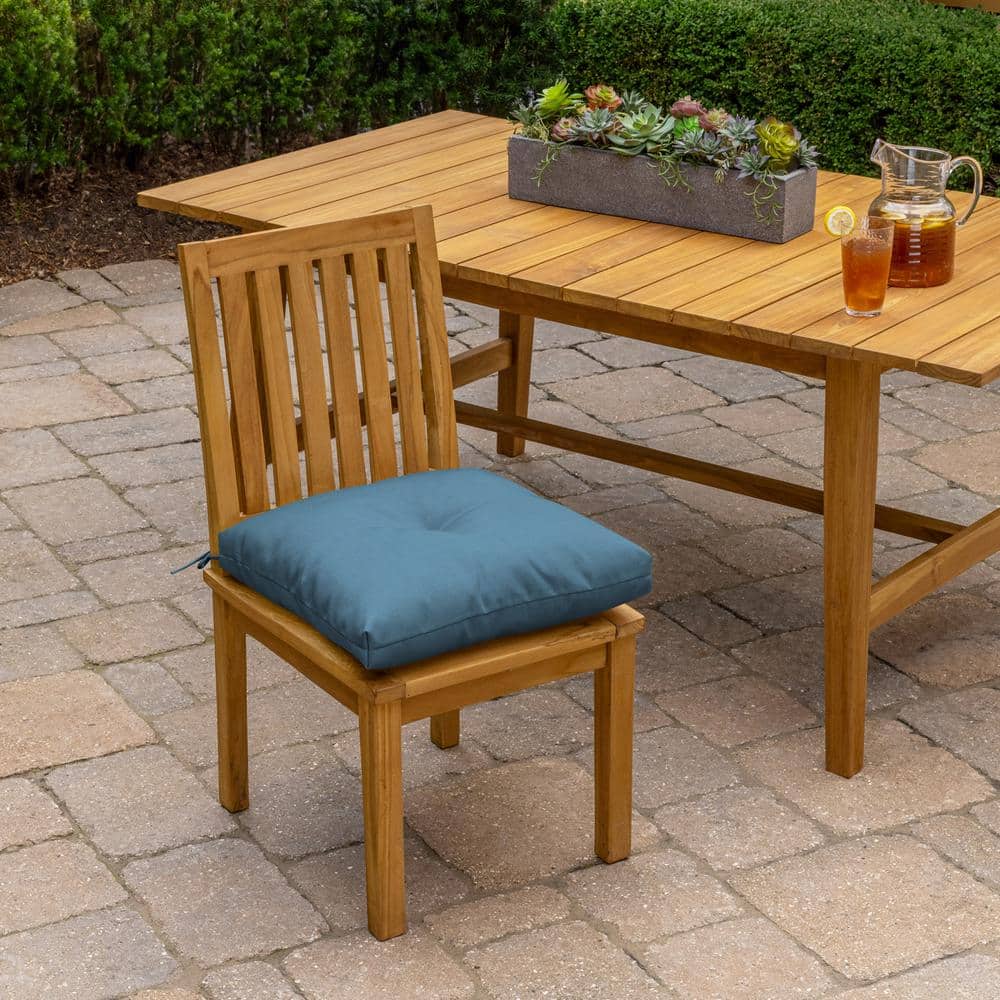 French Blue Tufted Outdoor Rocking Chair Cushion with Polyester Fill