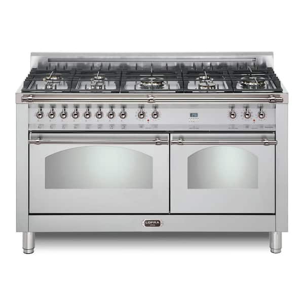 Dolcevita Series 60 in. 8 Burners Freestanding Dual Fuel Natural Gas Range in Stainless Steel with Chrome Trim