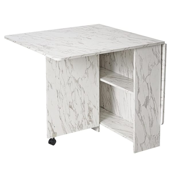 Dinaza 55.1 in. Rectangle White Marble Wood Folding Dining Dinaza 55.1 in. Rectangle White Marble Wood Folding Dining