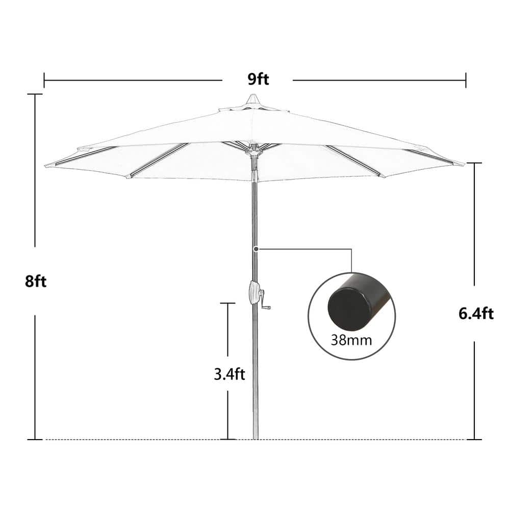 9 ft. Red Canvas Aluminum Market Patio Umbrella with Crank Lift