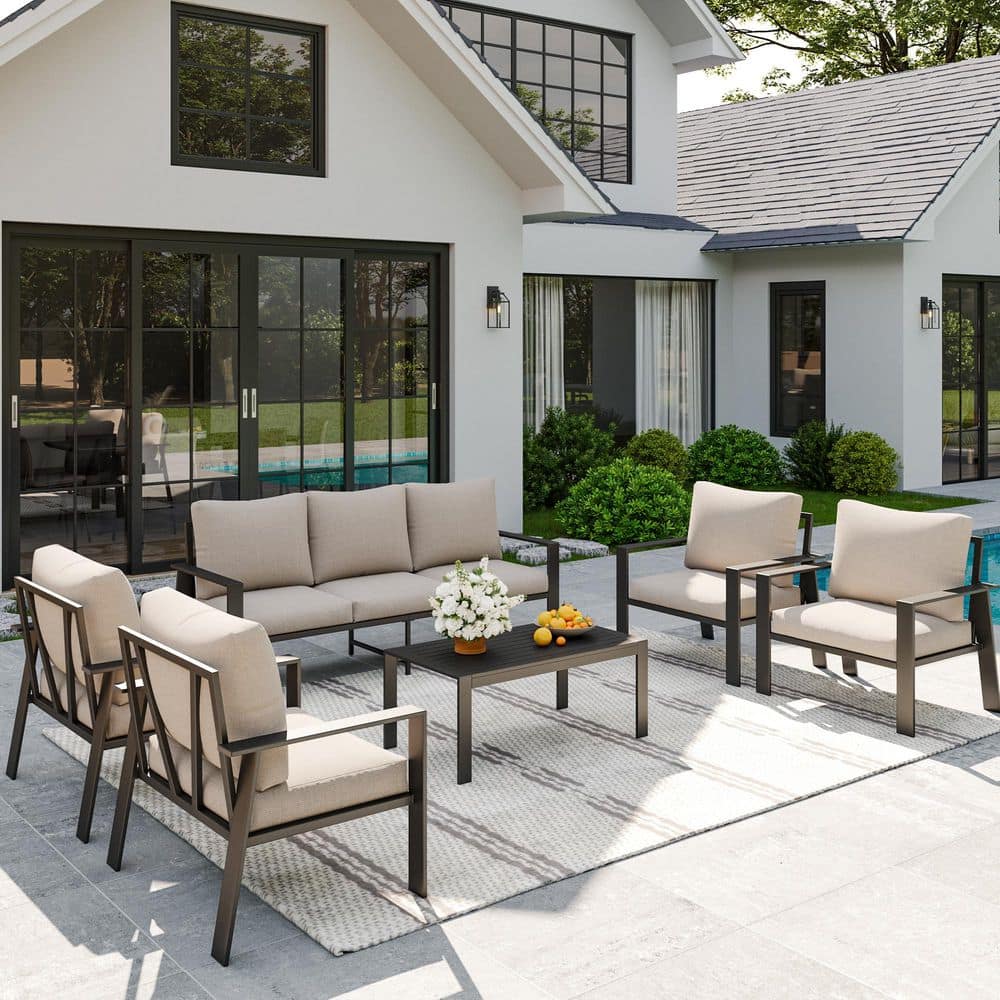 Gray Aluminum Frame 7-Person Outdoor Conversation Set with Beige Cushions price history on PriceWatchPro