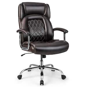 500LBS Faux Leather High Back Office Chair Big and Tall Adjustable Height Task Chair in Brown