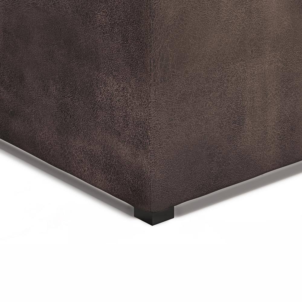 Distressed Brown Faux Leather Square Cocktail Ottoman with Tray