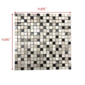 Classic Design Multifinish Silver & Beige 12 in. x 12 in. Square Mosaic Glass Metal & Stone Wall Tile (1 Sq. Ft./Piece)
