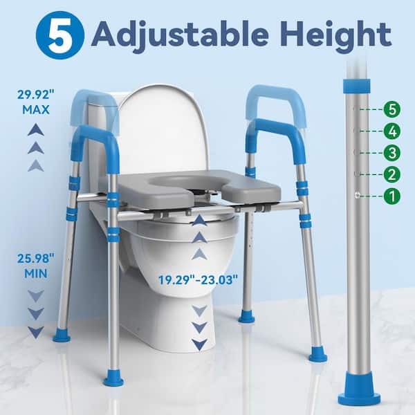 Toilet Seat Riser For Seniors – Male-Friendly 25° Forward Tilt, Adjustable Width & Height, 400 Lb Capacity, With Handles
