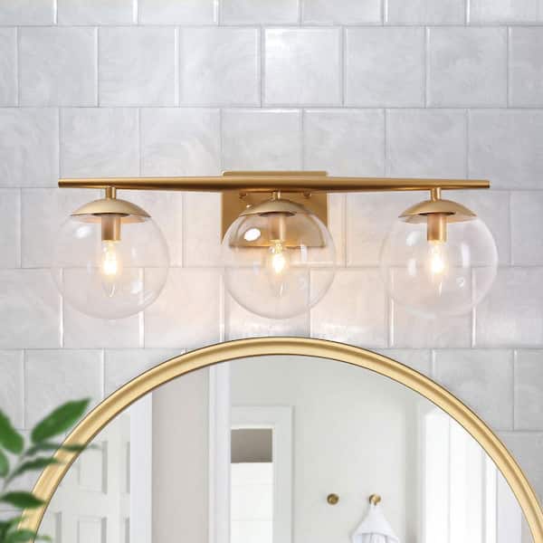 Uolfin Modern Gold Bathroom Vanity Light, 3-Light Farmhouse Brass