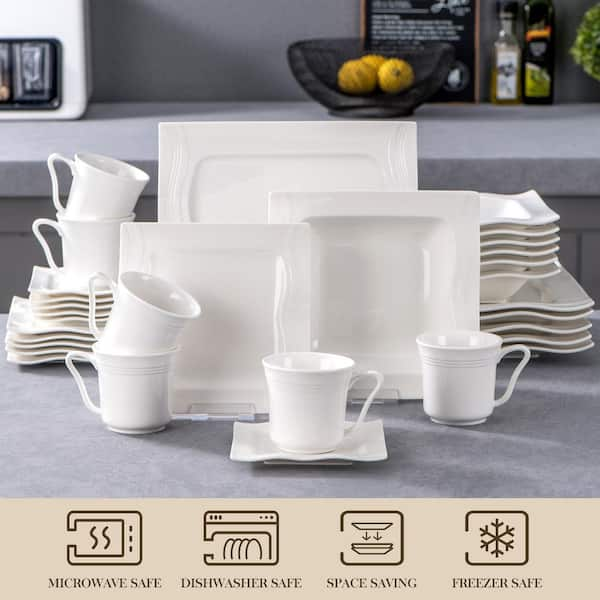 MALACASA Mario 30 Piece Modern Ivory White Porcelain Dinnerware