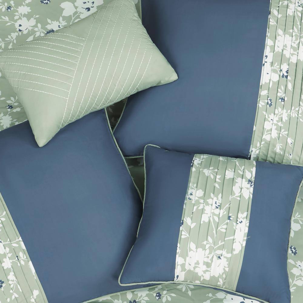 Twin Blue Reversible Microfiber Comforter Set with Piped Edges