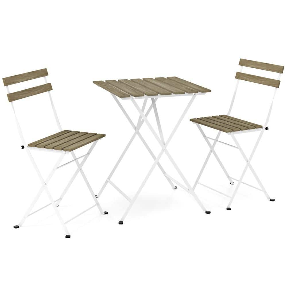3-Piece Acacia Wood Rectangular 18 in. Outdoor Bistro Set Bistro Table with 2 Folding Chairs Slatted Seat Gray price history on PriceWatchPro