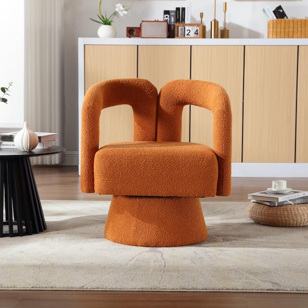 360° Swivel Cuddle Barrel Accent Chairs, Round Armchairs with Wide Upholstered (Orange Boucle)