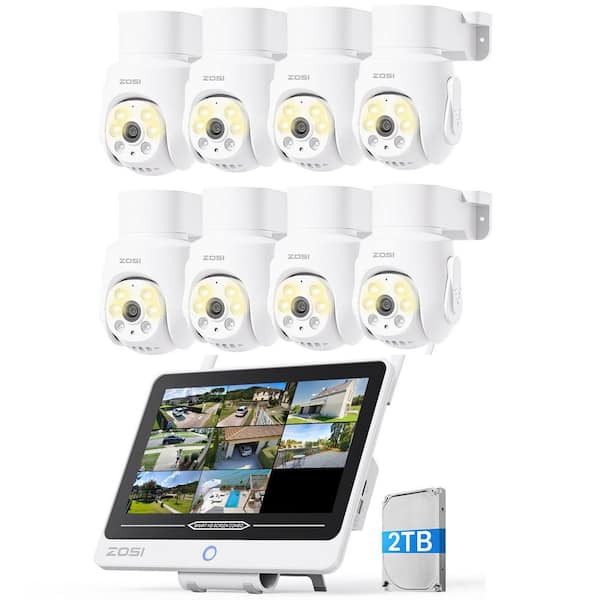 WiFi 6 8-Channel 3K 5MP 2TB NVR Security Camera System with 8X 360 Pan Tilt Wired Outdoor Cameras and 12 in. LCD Monitor
