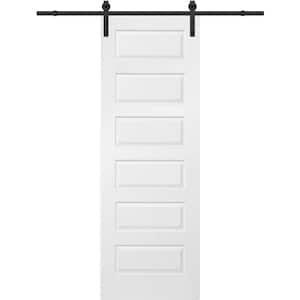 30 in. x 96 in. Rockport Molded Solid Core Primed MDF Smooth Surface Single Sliding Barn Door with Hardware Kit