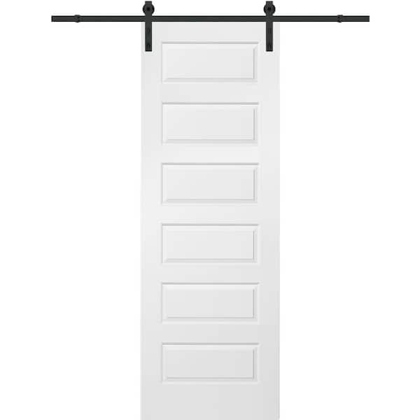MMI Door 36 in. x 96 in. Rockport Molded Solid Core Primed MDF Smooth Surface Single Sliding Barn Door with Hardware Kit