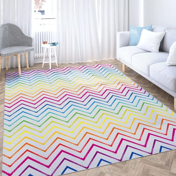Crayola Zig Zag Multicolor 6 ft. 7 in. x 9 ft. 3 in. Area Rug