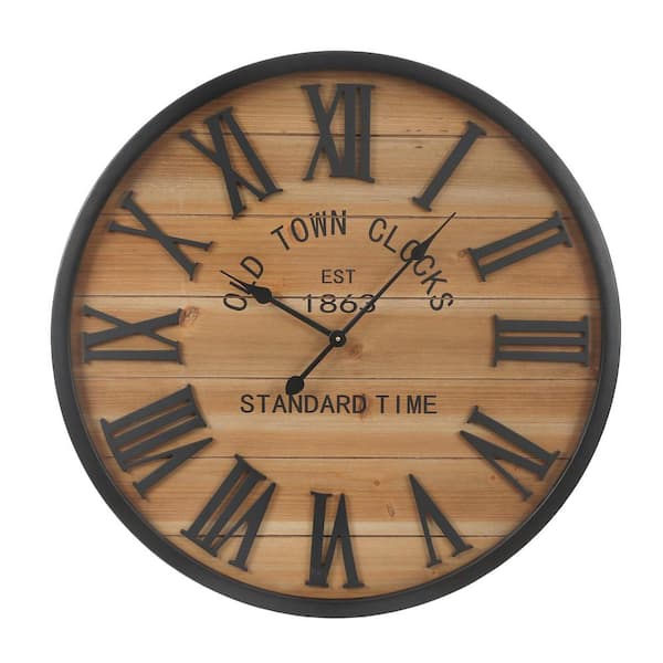 LuxenHome Wood Plank Metal Framed Wall Clock