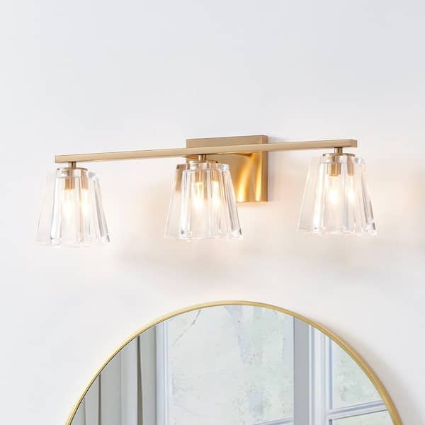 Valentin 24-in. 3-light Champagne Gold Vanity Light with Clear Pressed Glass Shades