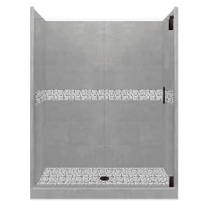 Del Mar Grand Hinged 36 in. x 42 in. x 80 in. Center Drain Alcove Shower Kit in Wet Cement and Black Pipe Hardware