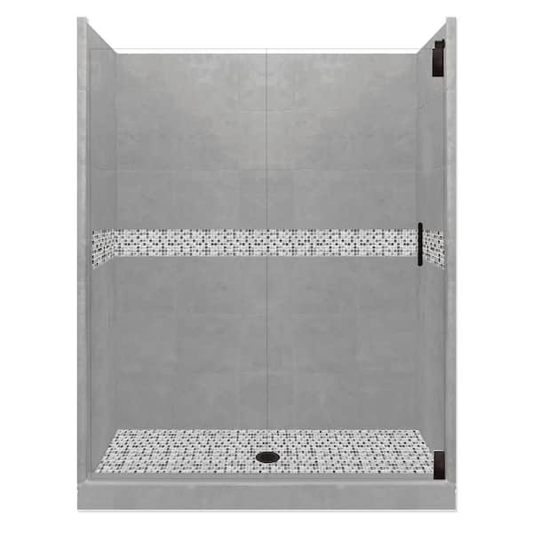 American Bath Factory Del Mar Grand Hinged 36 in. x 42 in. x 80 in. Center Drain Alcove Shower Kit in Wet Cement and Black Pipe Hardware
