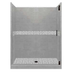 Del Mar Grand Hinged 42 in. x 54 in. x 80 in. Center Drain Alcove Shower Kit in Wet Cement and Black Pipe Hardware