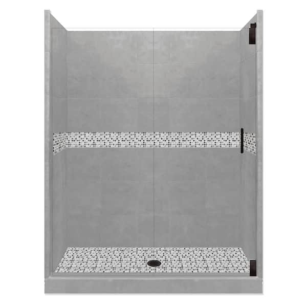 American Bath Factory Del Mar Grand Hinged 42 in. x 60 in. x 80 in. Center Drain Alcove Shower Kit in Wet Cement and Black Pipe Hardware