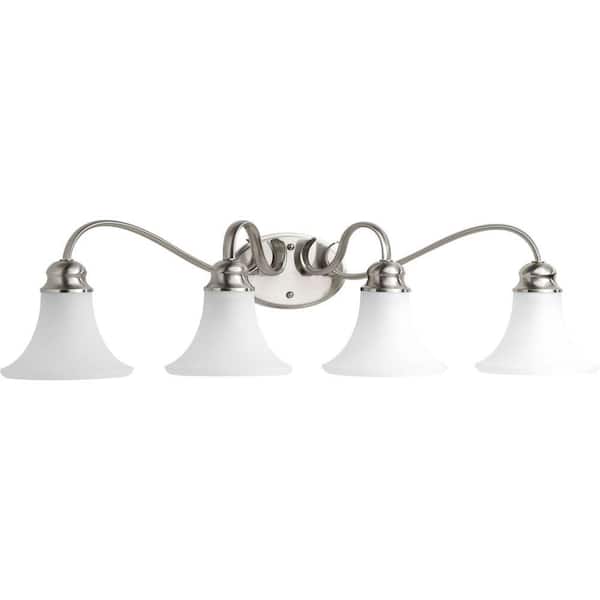 Progress Lighting Applause Collection 4-Light Brushed Nickel Bathroom Vanity Light with Glass Shades