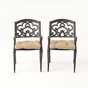 Jake Shiny Copper Removable Cushions Aluminum Outdoor Dining Chair with Tuscany Brown Cushion (2-Pack)