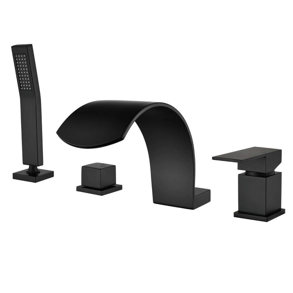 Single-Handle Waterfall Deck-Mount Roman Tub Faucet with Hand Shower Modern Brass 4-Hole Bathtub Fillers in. Matte Black price history on PriceWatchPro