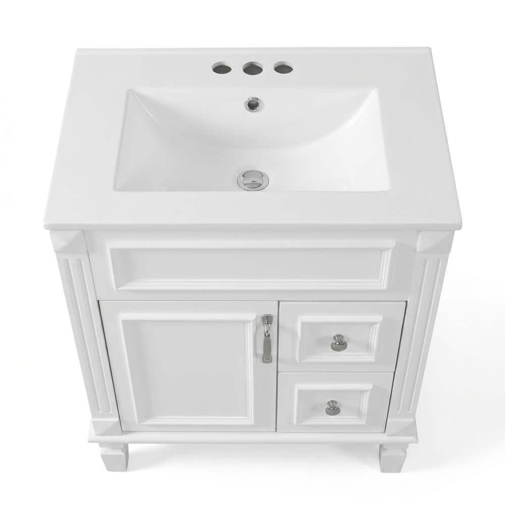 24 in. Freestanding Solid Wood Bathroom Vanity in White with Glossy White Ceramic Top price history on PriceWatchPro