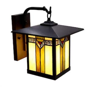 Highland 1-Light Bronzed Outdoor Stained Glass Wall Lantern Sconce