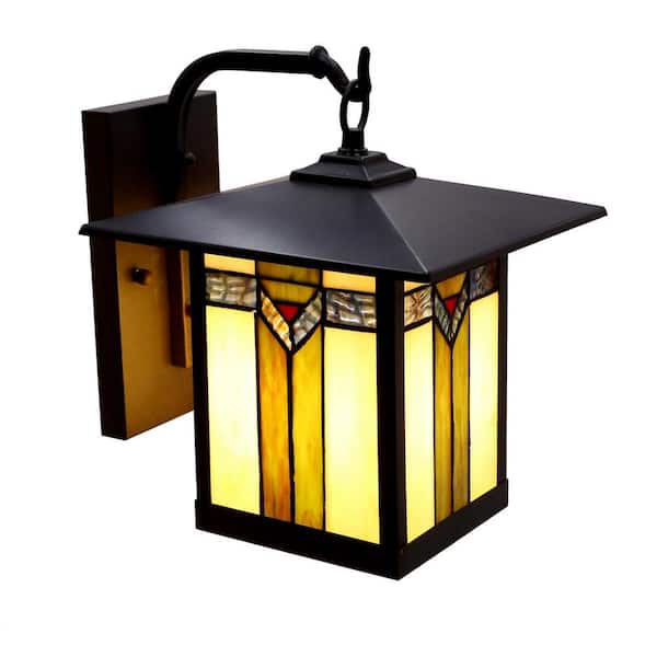 River of Goods Highland 1-Light Bronzed Outdoor Stained Glass Wall Lantern Sconce