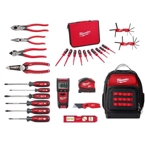 Milwaukee Electricians Hand Tool Set & Insulated Screwdriver W/Jobsite Backpack (26-Piece)