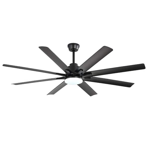 52 in. Indoor/Outdoor Integrated LED Black Downrod Mount Windmill Ceiling Fan with Light and Remote, 3-Color Dimmable